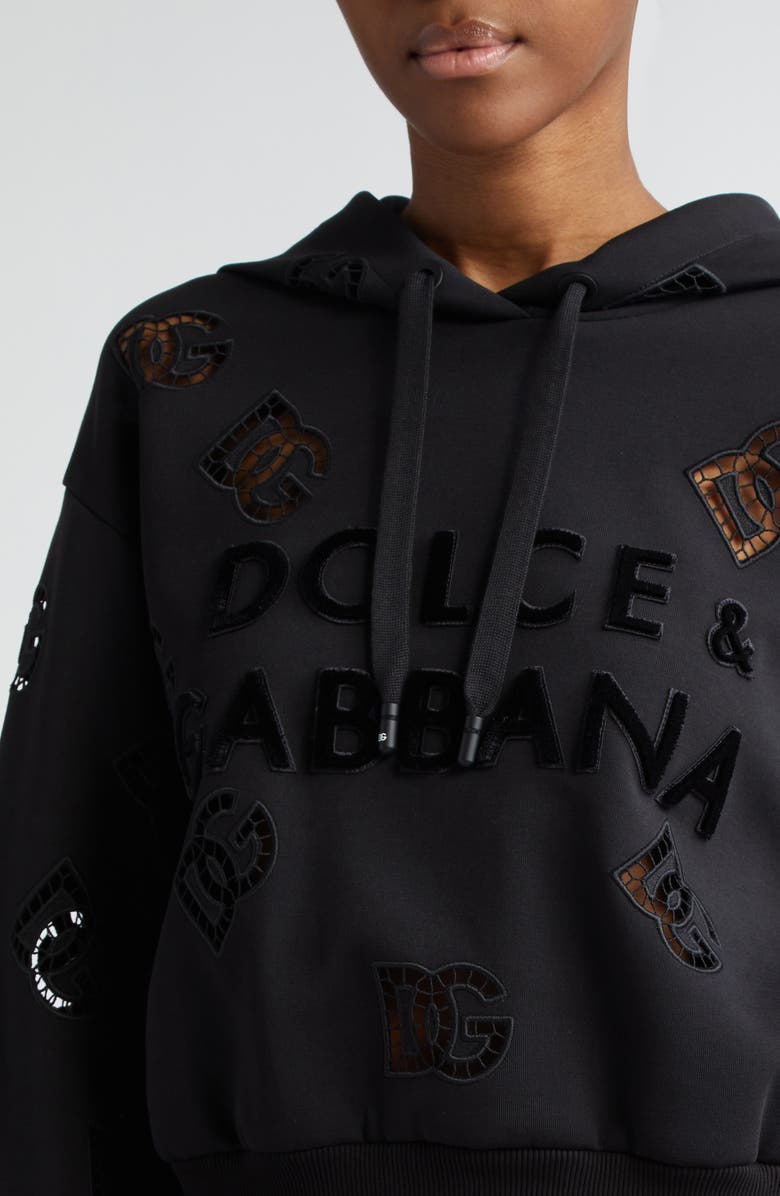 Dolce&Gabbana Eyelet Logo Cotton Blend Hoodie, Alternate, color, 