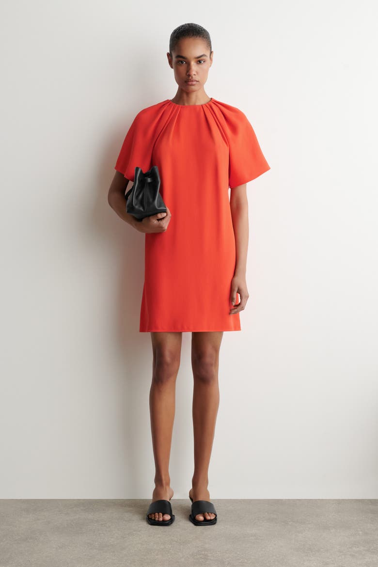 Gathered Short-sleeved Mini Dress, Main, color, ORANGE