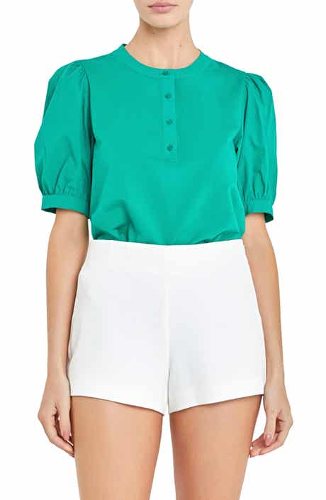 English Factory Mixed Media Puff Sleeve Top