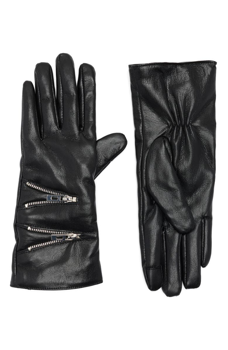 Steve Madden Zipper Faux Leather Gloves, Main, color, Black