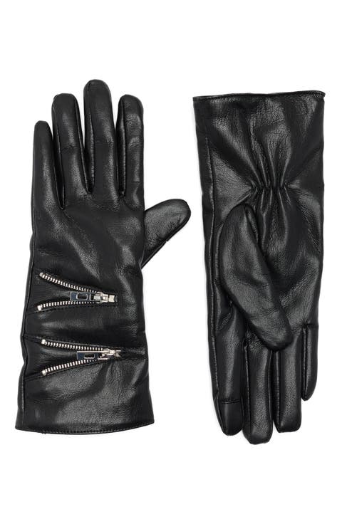Zipper Faux Leather Gloves