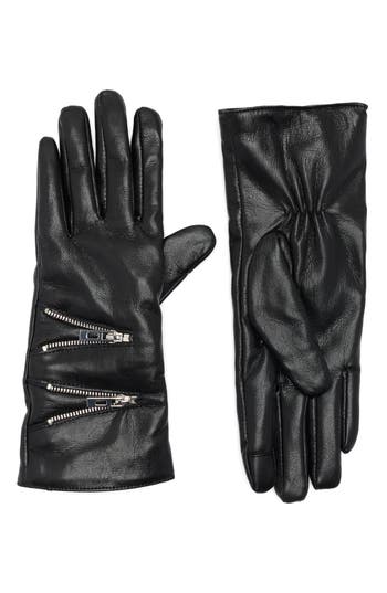 Steve Madden Zipper Faux Leather Gloves In Black
