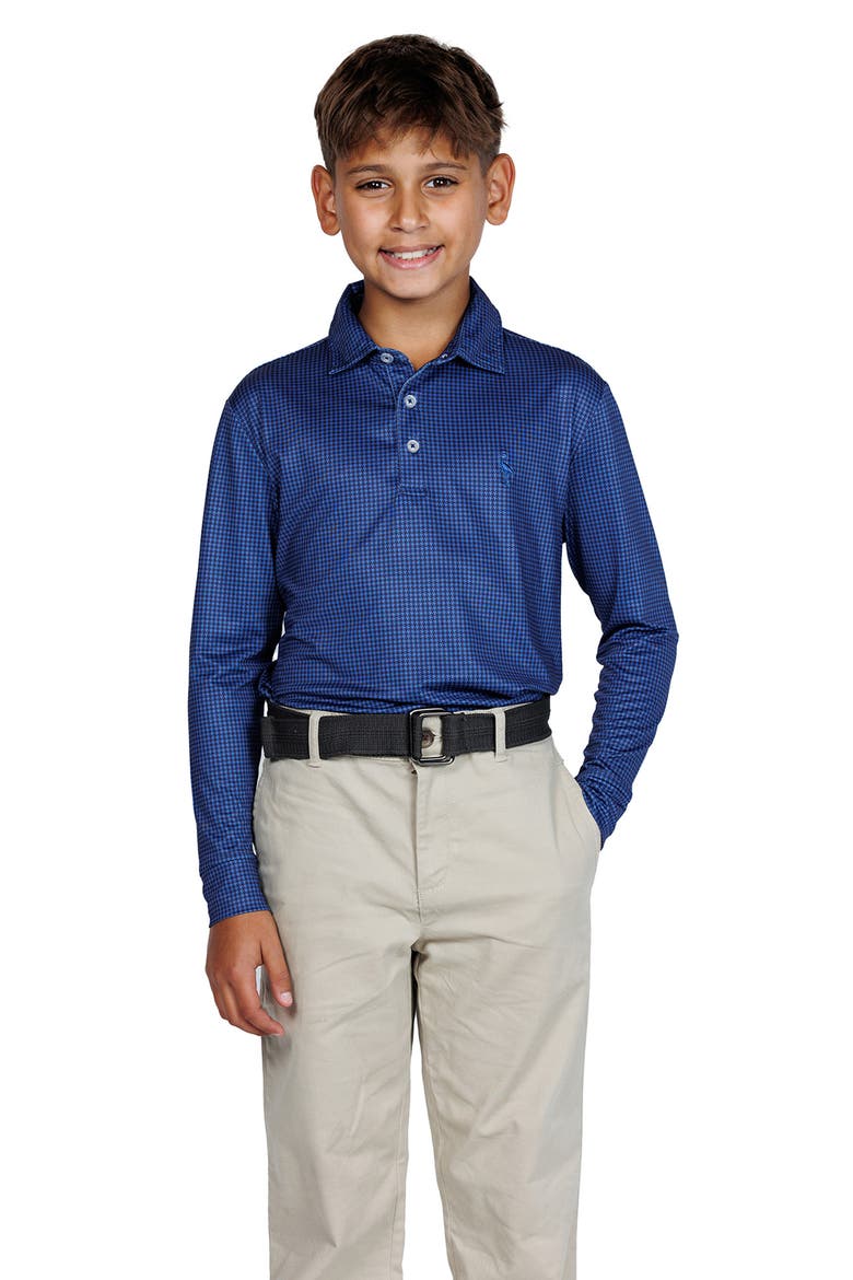 Kids' Mini Houndstooth Print Long Sleeve Performance Polo, Alternate, color, COBALT BLUE
