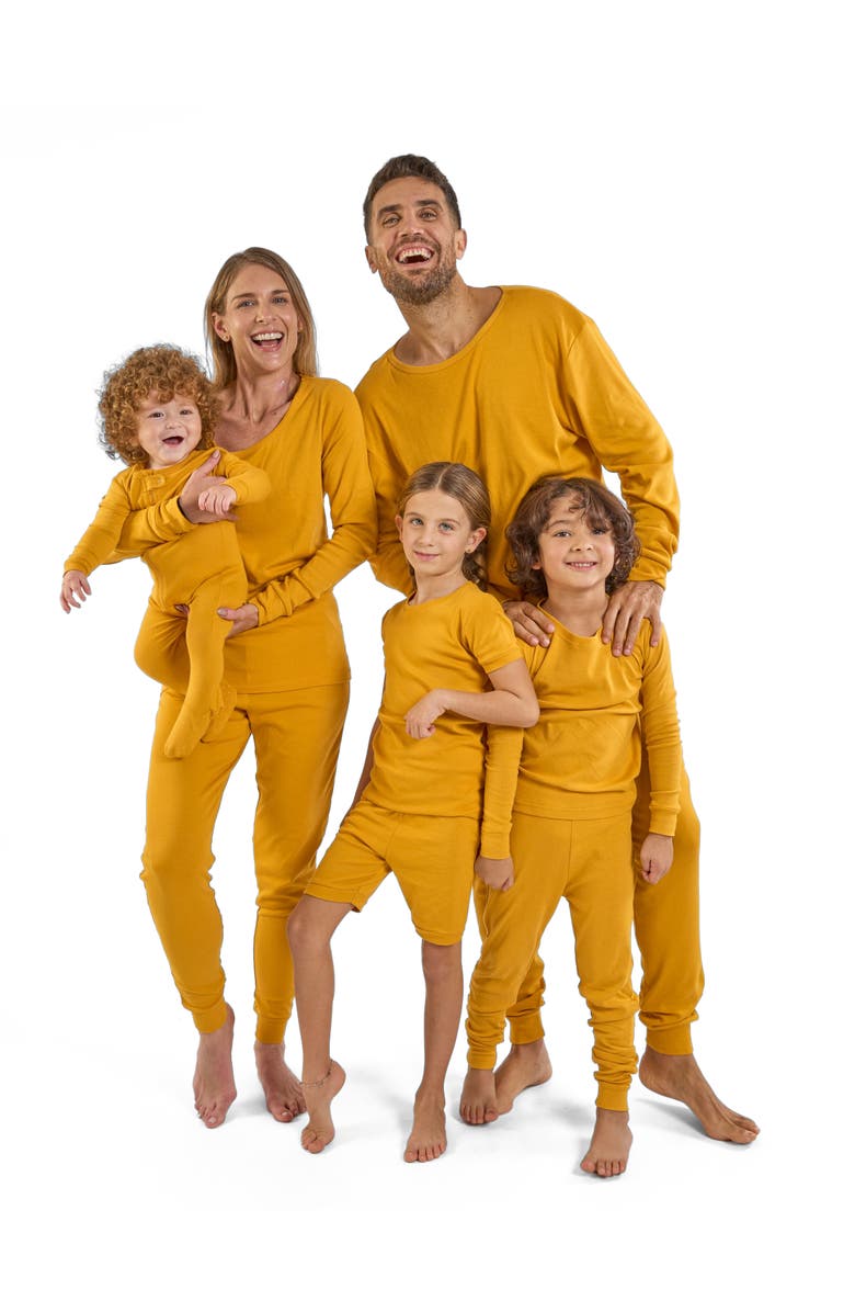 Leveret Footed Solid Cotton Matching Family Pajamas, Alternate, color, Mustard