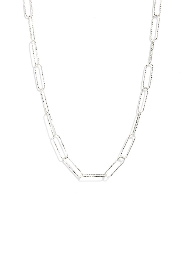 Faceted Paper Clip Necklace, Main, color, STERLING SILVER PLATED