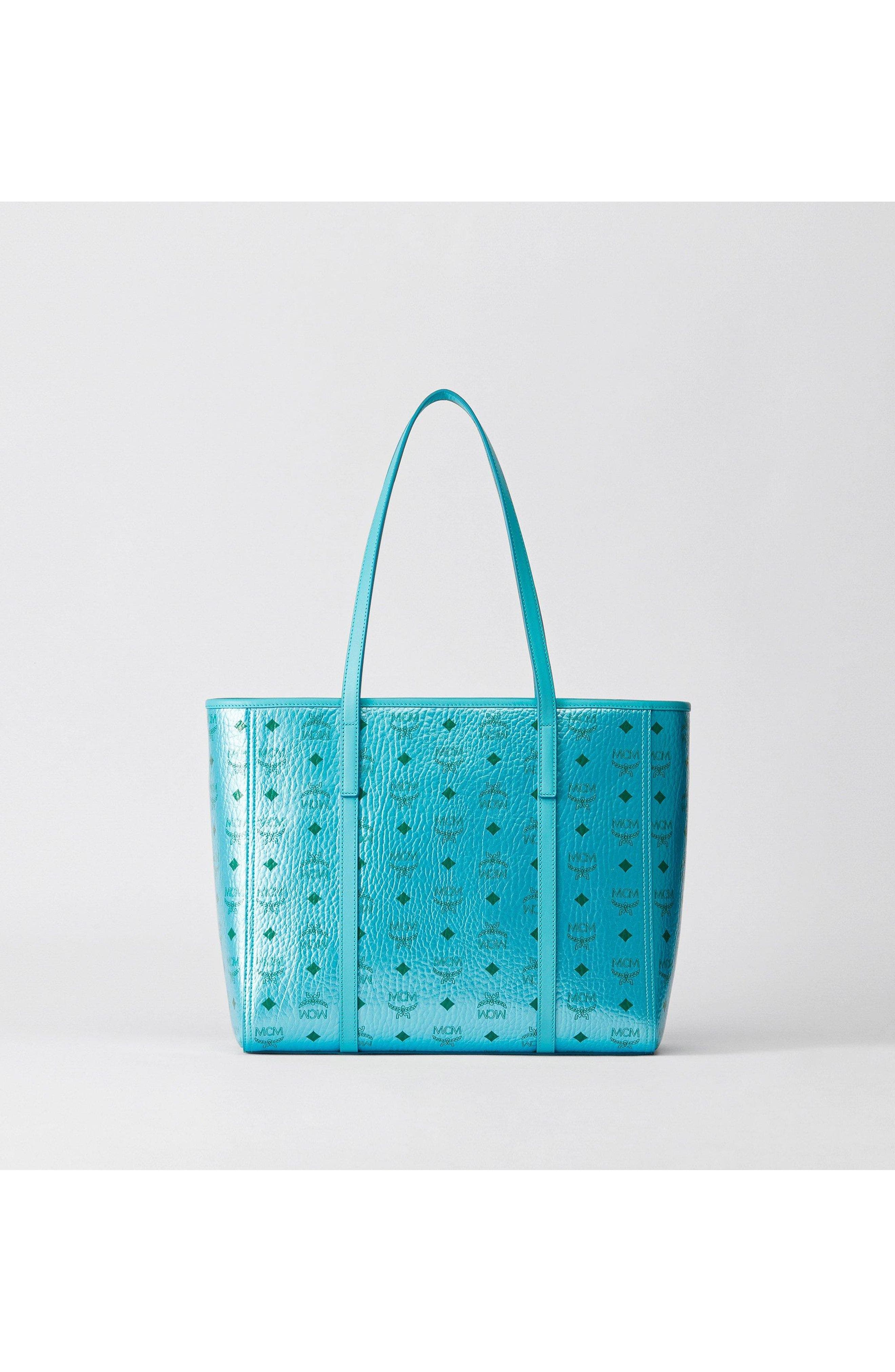 Medium Toni Top-Zip Shopper in Visetos, Alternate, color, Blue Ceramic