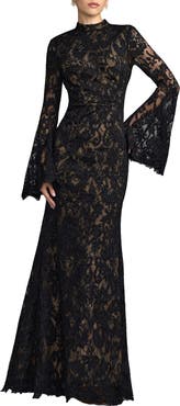 Mac Duggal Mock Neck Long Sleeve Lace Gown