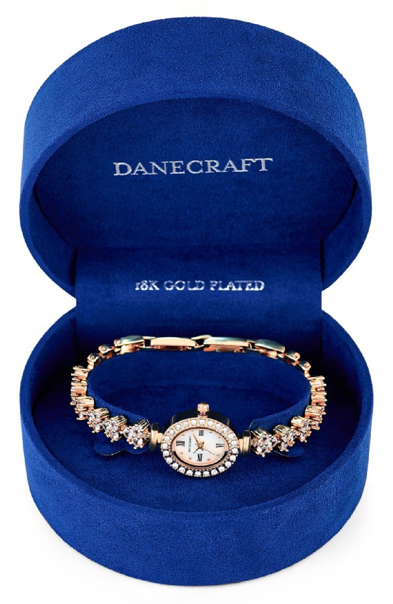 Danecraft Crystal Mother-of-Pearl Quartz Bracelet Watch, 20mm x 23mm, Alternate, color, Rosegold