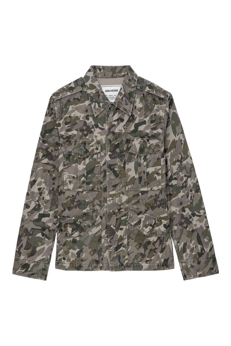 Krisa Cotton Canvas Camo Jacket, Alternate, color, GRASS