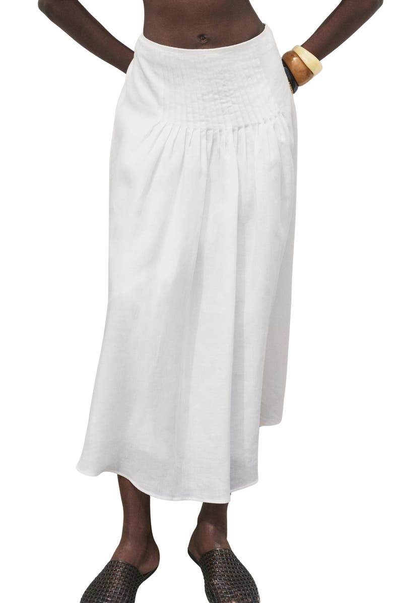 MANGO Pleated Ramie Midi Skirt, Main, color, White