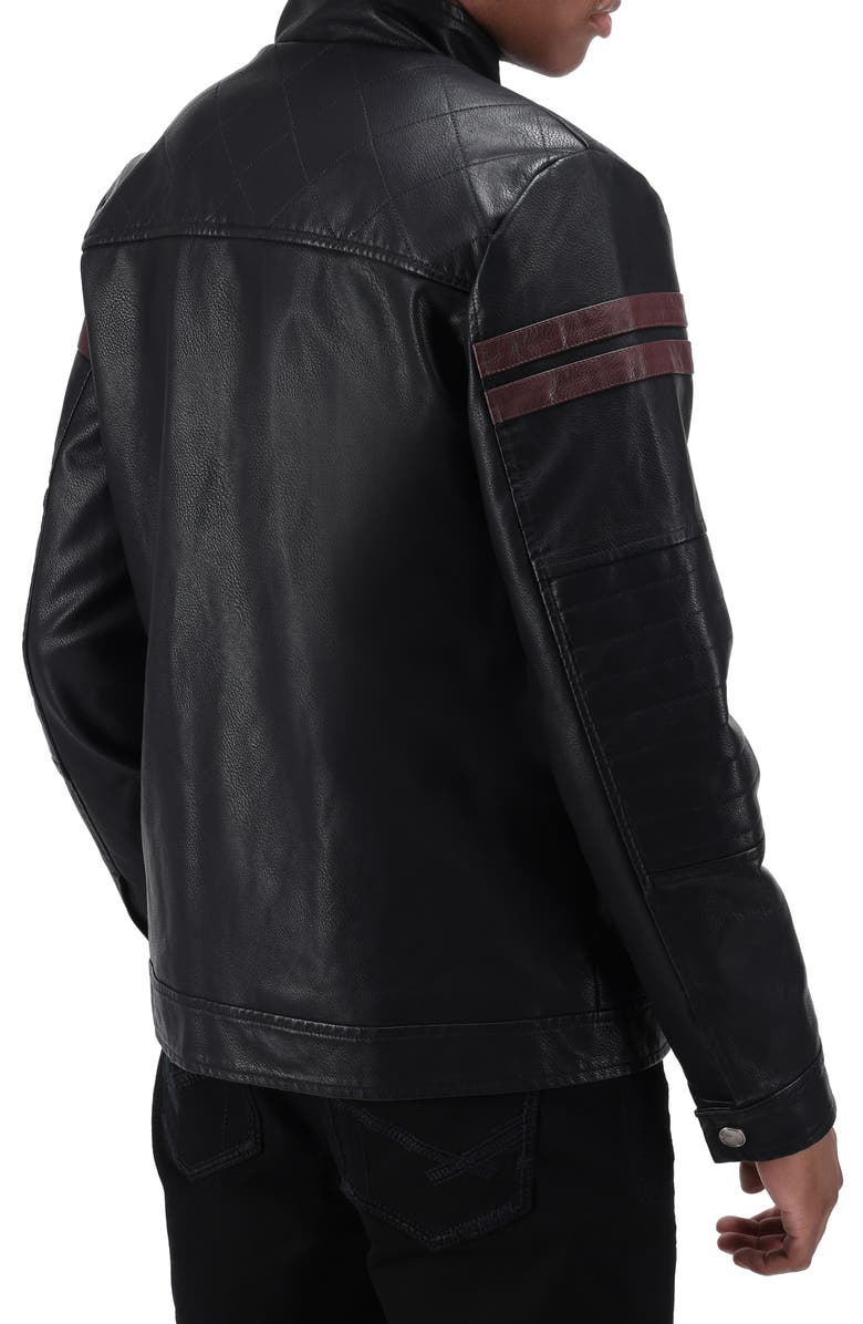 XRAY Faux Fur Lined Grainy Faux Leather Racing Jacket, Alternate, color, Black/ Burgundy