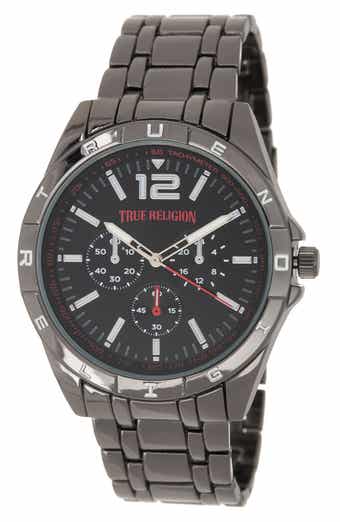 True Religion Round Logo Bezel Bracelet Watch, 43.2mm
