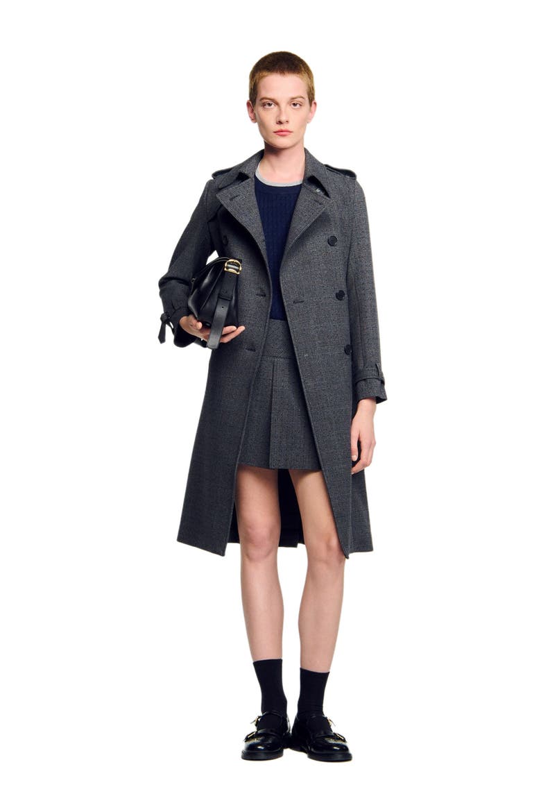 Rhinestone trench coat, Main, color, Grey / brown