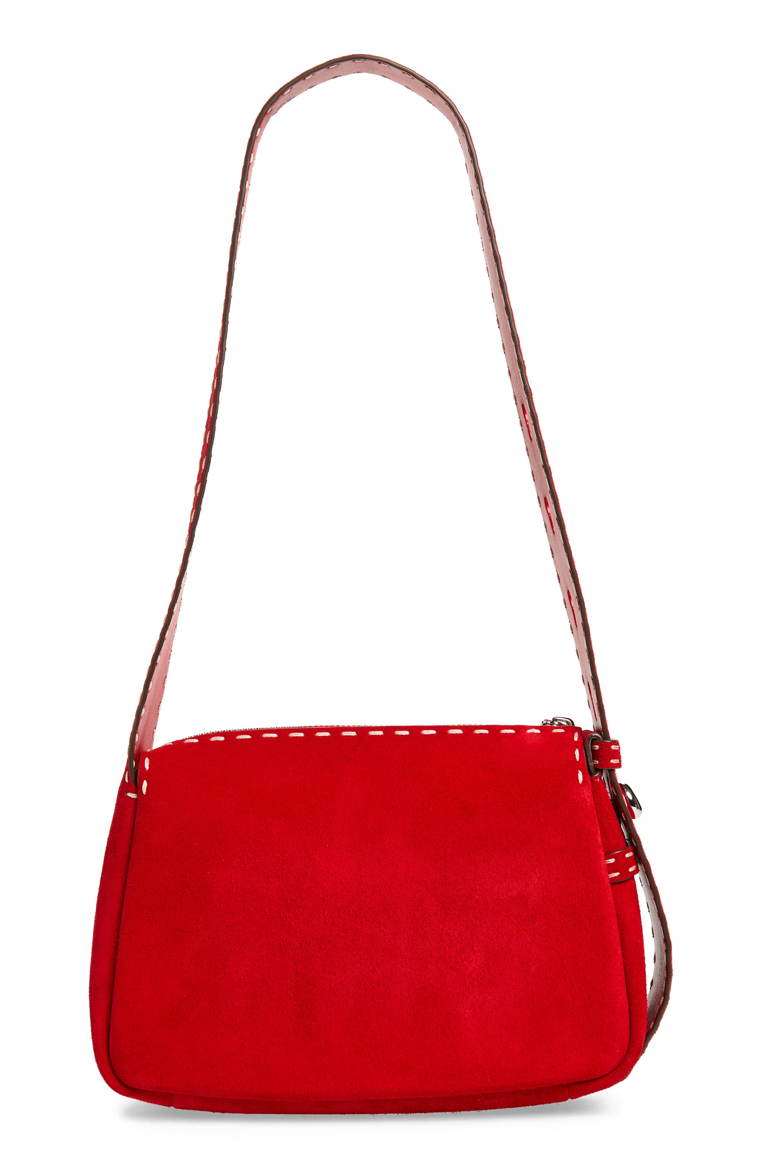 Tory Burch Romy Small Suede Shoulder Bag, Alternate, color, Red