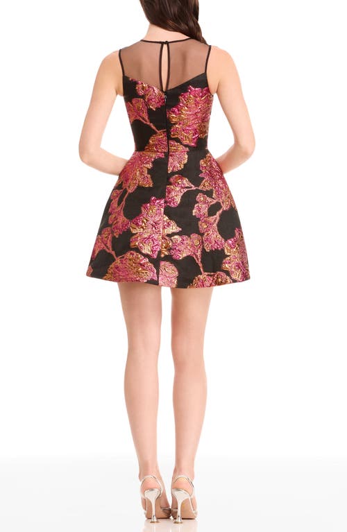 Dress The Population Kerra Brocade Illusion Neck Fit & Flare Minidress In Black