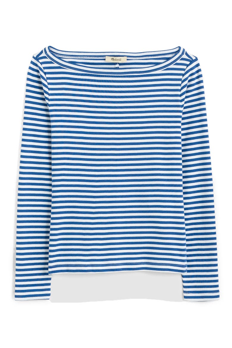 The '90s Stripe Cotton Boatneck T-Shirt, Alternate, color, FRENCH BLUE
