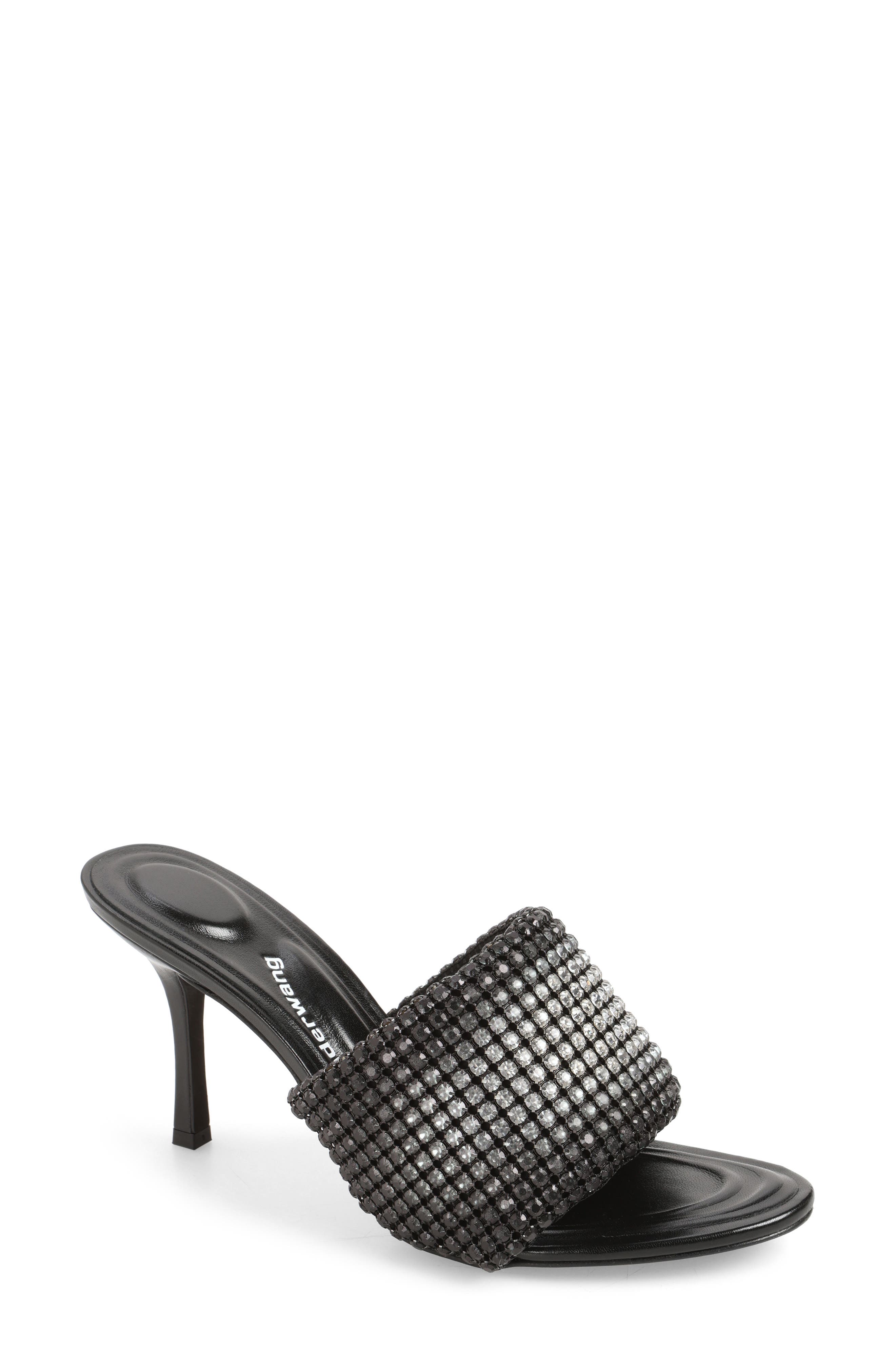 Alexander Wang Heiress Crystal Mesh Slide Sandal, Main, color, Black Aged