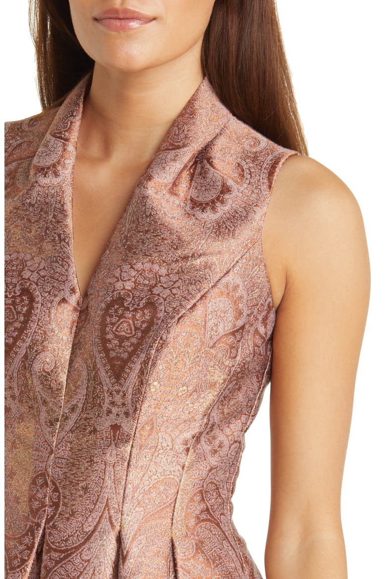 Metallic Paisley Jacquard Satin Fit & Flare Dress, Alternate, color, CLAY