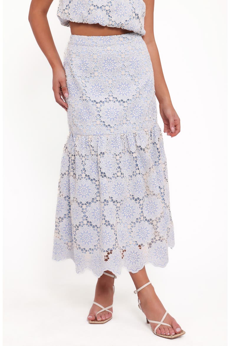 Jennie Lace One-Shoulder Crop Top & Maxi Skirt Set, Alternate, color, BLUE