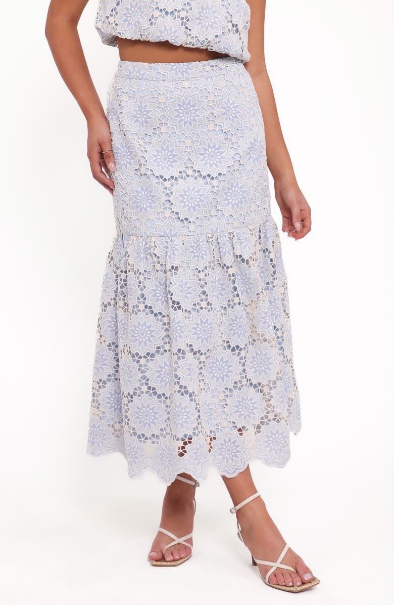 Petal & Pup Jennie Lace One-Shoulder Crop Top & Maxi Skirt Set, Alternate, color, Blue