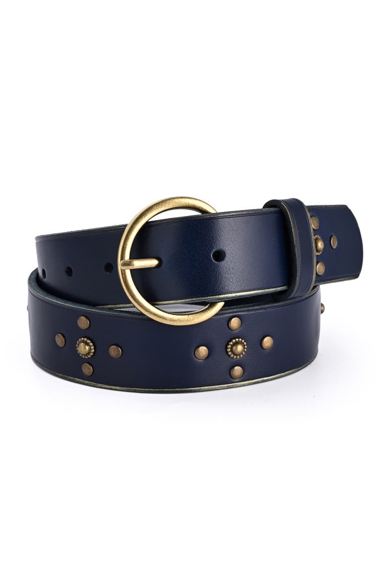 Gia Genuine Leather Studded Vintage Inspired Belt, Main, color, Navy