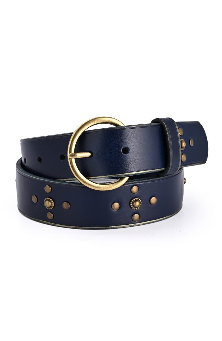 OLD TREND Gia Genuine Leather Studded Vintage Inspired Belt, Main, color, Navy
