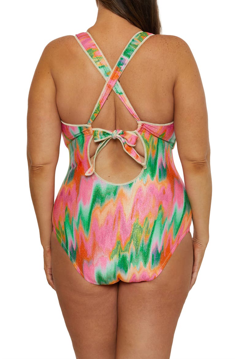 Mirage Metallic Lace-Up One-Piece Swimsuit, Alternate, color, MULTI