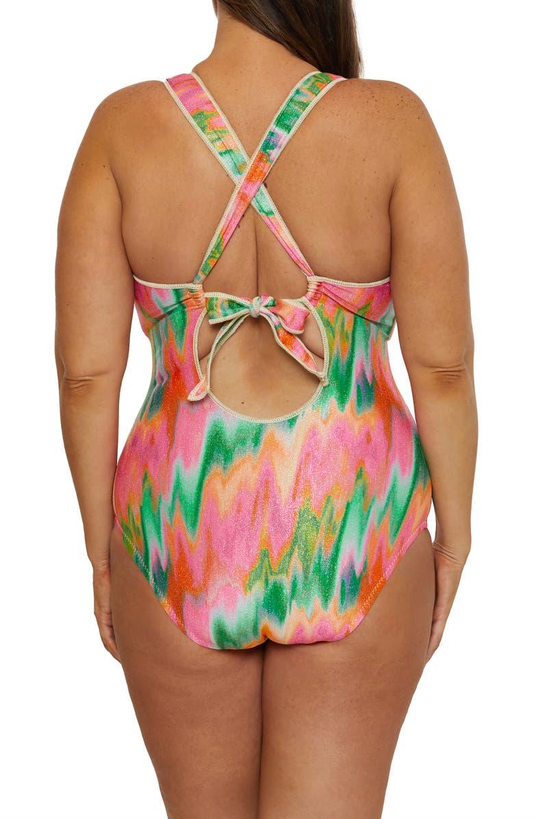 Becca Etc. Mirage Metallic Lace-Up One-Piece Swimsuit, Alternate, color, Multi