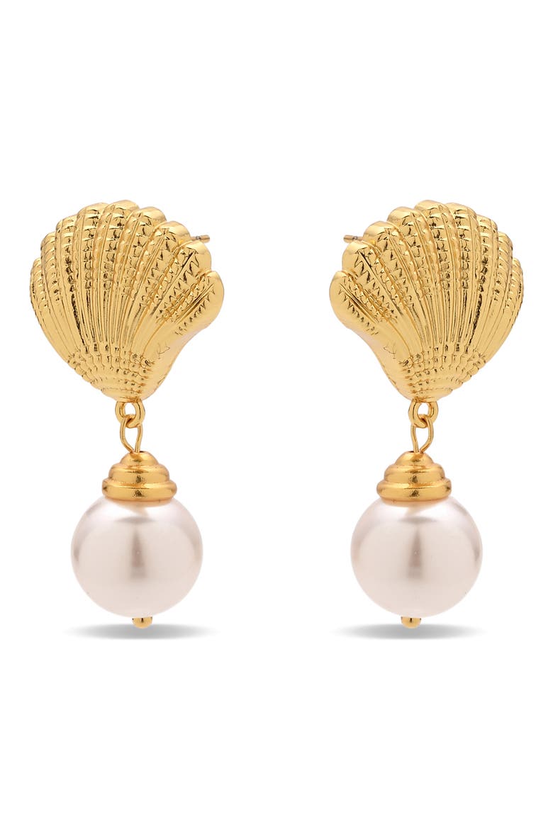 Ocean Drop Imitation Pearl Earrings, Alternate, color, GOLD