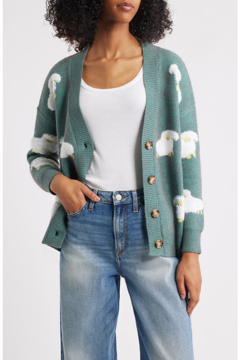 Sheep Jacquard Cardigan, Main, color, TEAL