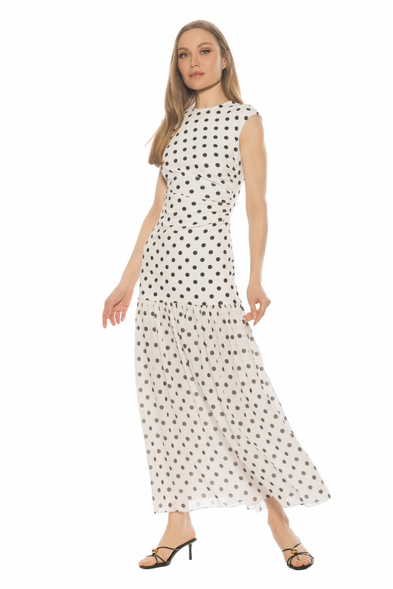 Caelen Cap Sleeve Drop Waist Maxi Dress, Alternate, color, IVORY POLKA