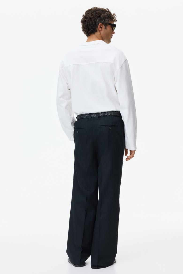 Loose-Fit Wide-Leg Linen-Blend Pants, Alternate, color, Black