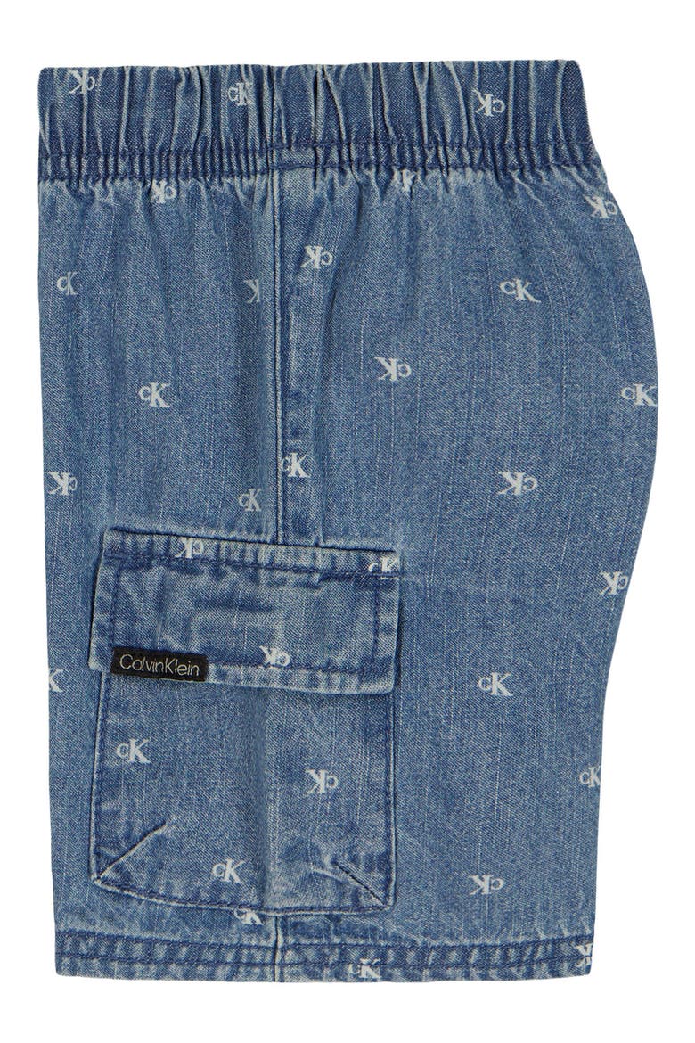 Polo Bodysuit & Denim Shorts Set, Alternate, color, BLUE MULTI