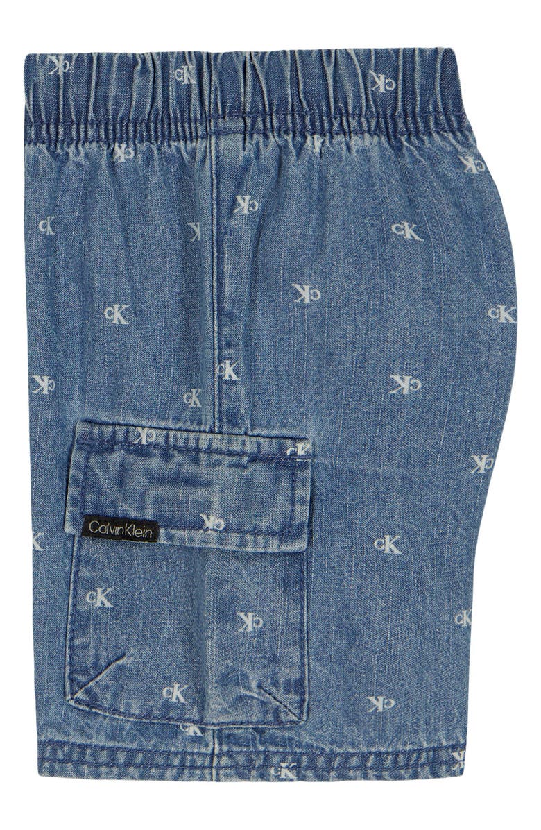 Calvin Klein Polo Bodysuit & Denim Shorts Set, Alternate, color, Blue Multi