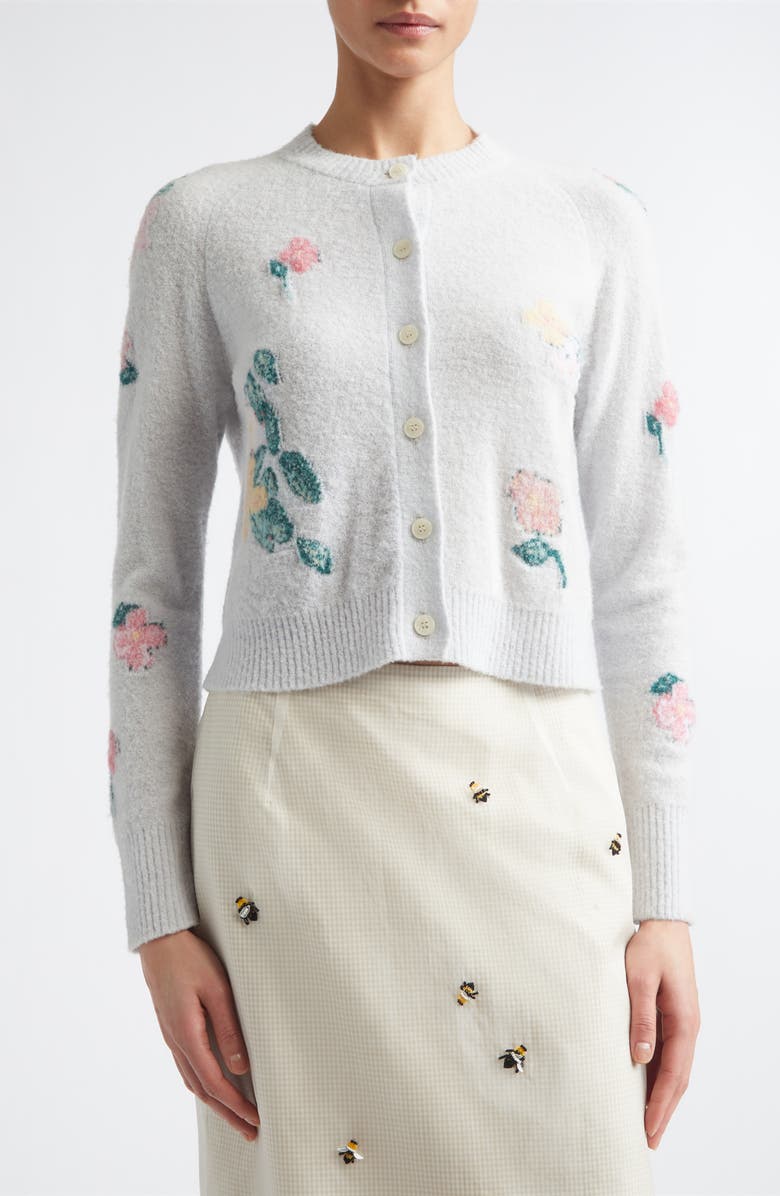 BERNADETTE Clemence Crop Floral Intarsia Wool Blend Cardigan, Alternate, color, Multi Clematis Intarsia