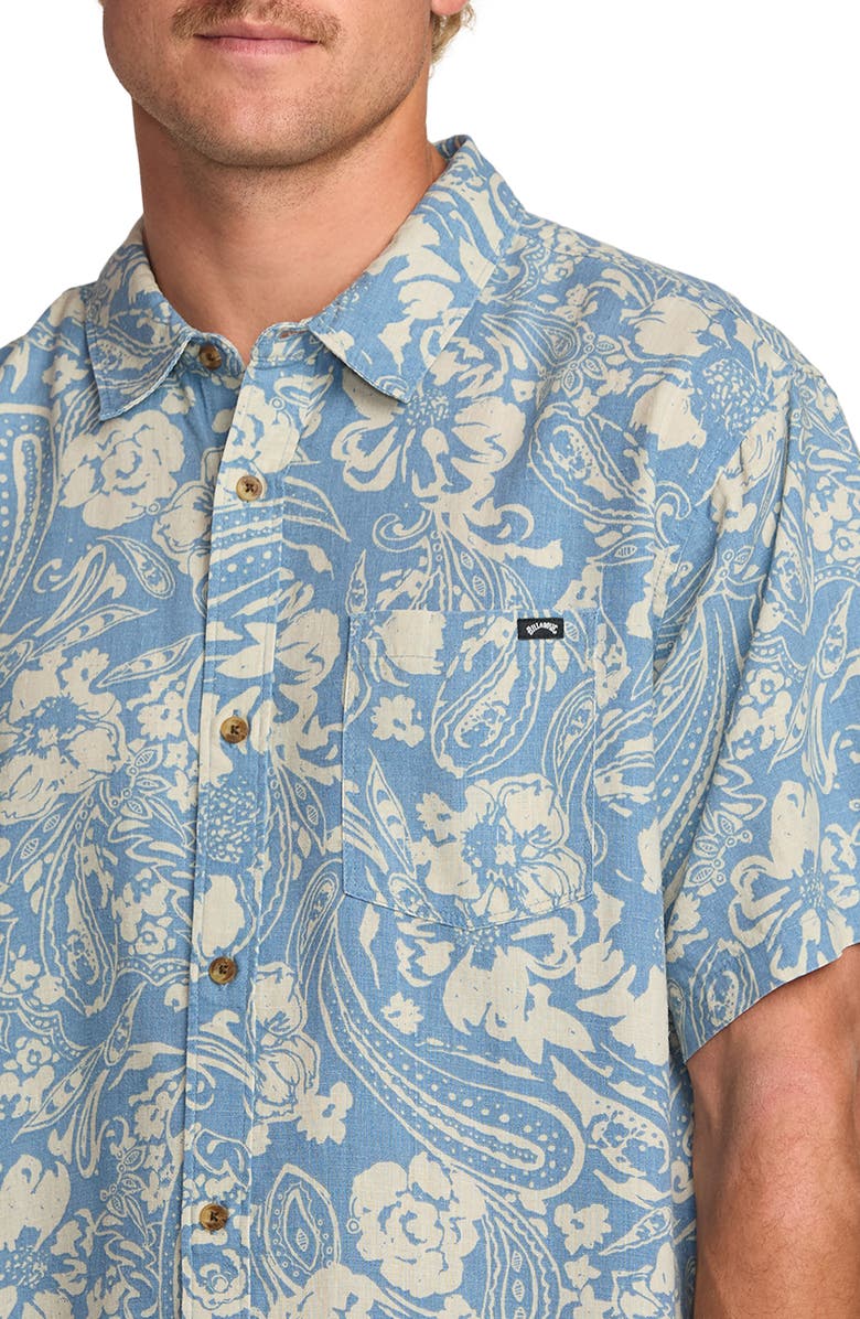 Billabong Cordoba Floral Short Sleeve Linen Blend Button-Up Shirt, Alternate, color, Carolina Blue