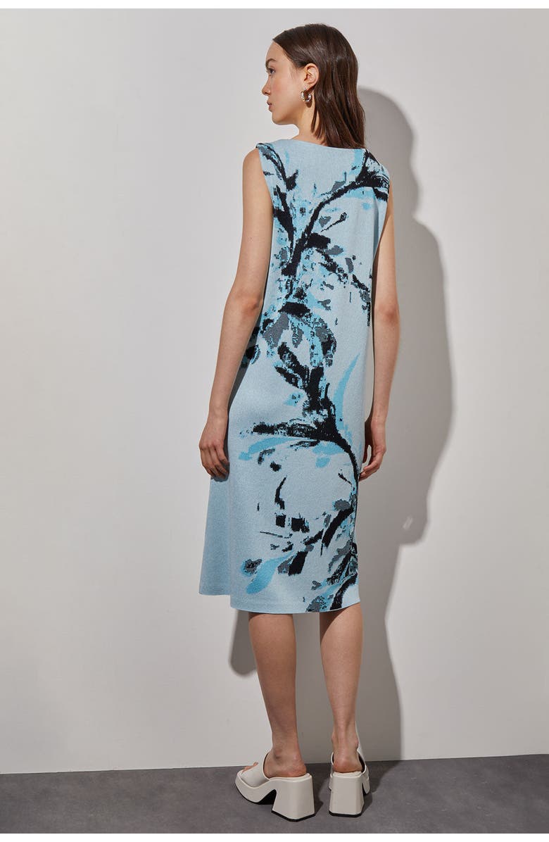 Ming Wang A-Line Abstract Soft Knit Dress, Alternate, color, Haze/Dew Blue/Black