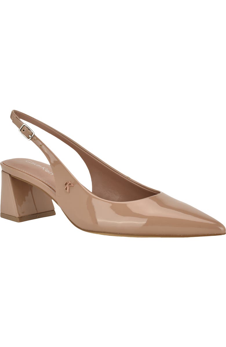 Calvin Klein Sarra Slingback Pointed Toe Pump, Main, color, Light Natural Patent