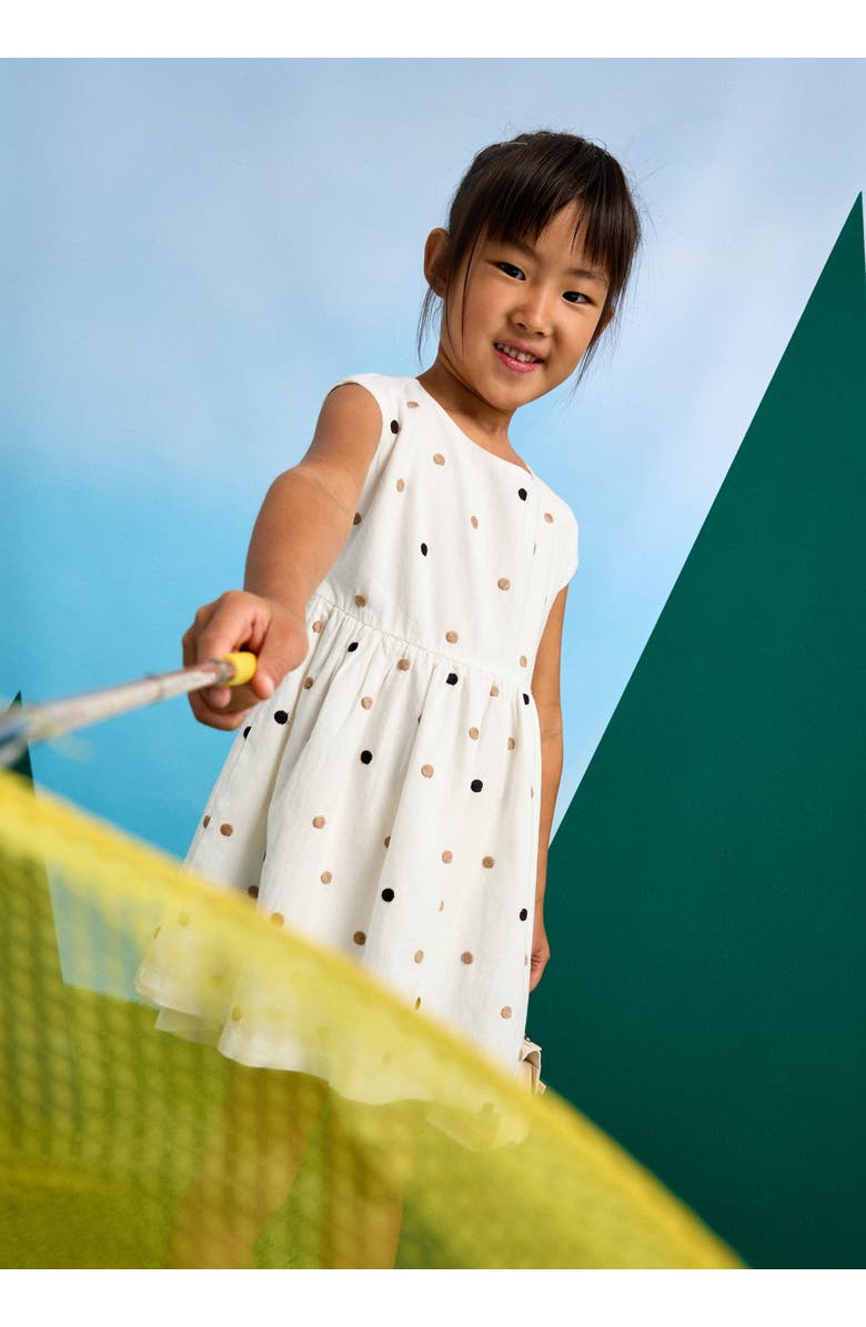 Mayoral Embroidered Polka Dot Dress, Alternate, color, Natural