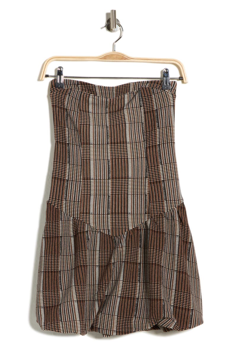 Plaid Strapless Drop Waist Minidress, Alternate, color, BROWN PLAID
