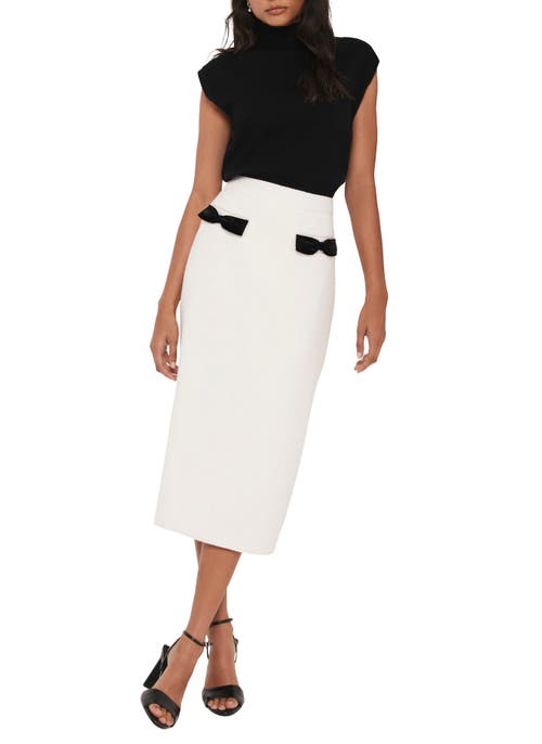 Mint Velvet Boucle Bow Midi Skirt In White