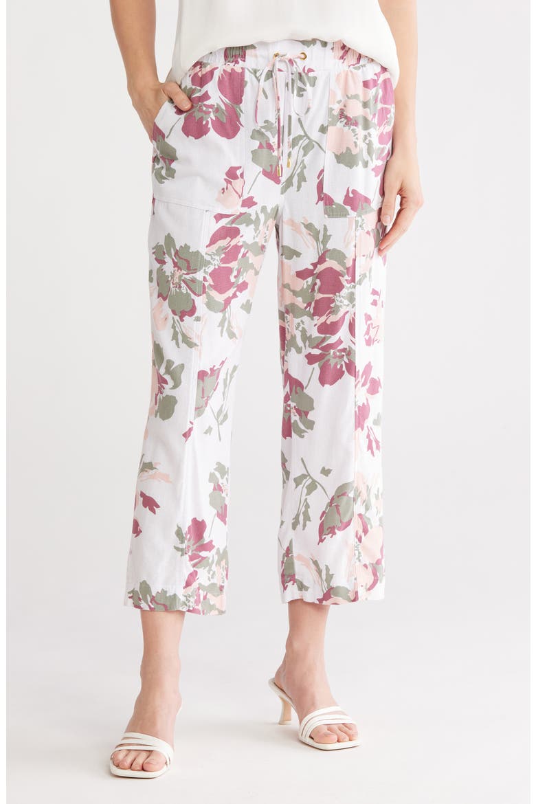 Wide Leg Linen Blend Drawstring Crop Pants, Main, color, PEACH BOUQUET