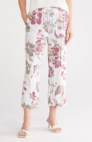 Ellen Tracy Wide Leg Linen Blend Drawstring Crop Pants