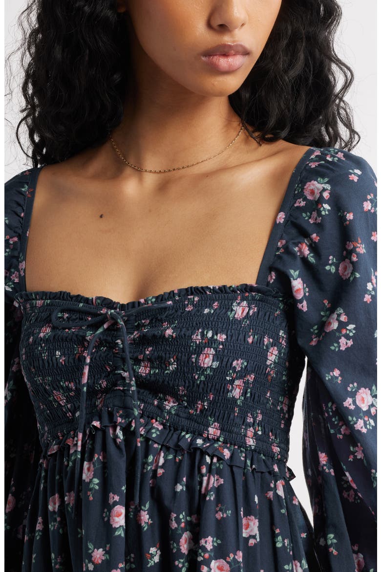 Long Sleeve Fit & Flare Minidress, Alternate, color, NAVY- PINK COTTAGE GARDEN