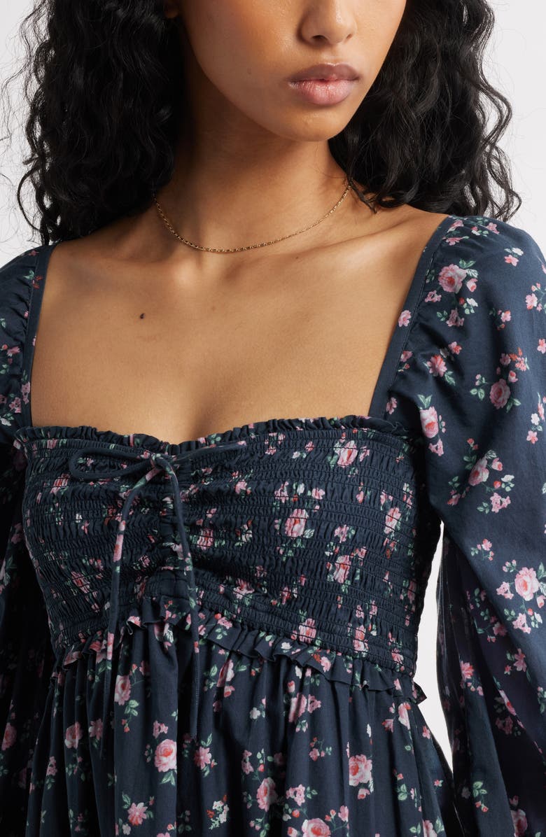 BP. Long Sleeve Fit & Flare Minidress, Alternate, color, Navy- Pink Cottage Garden