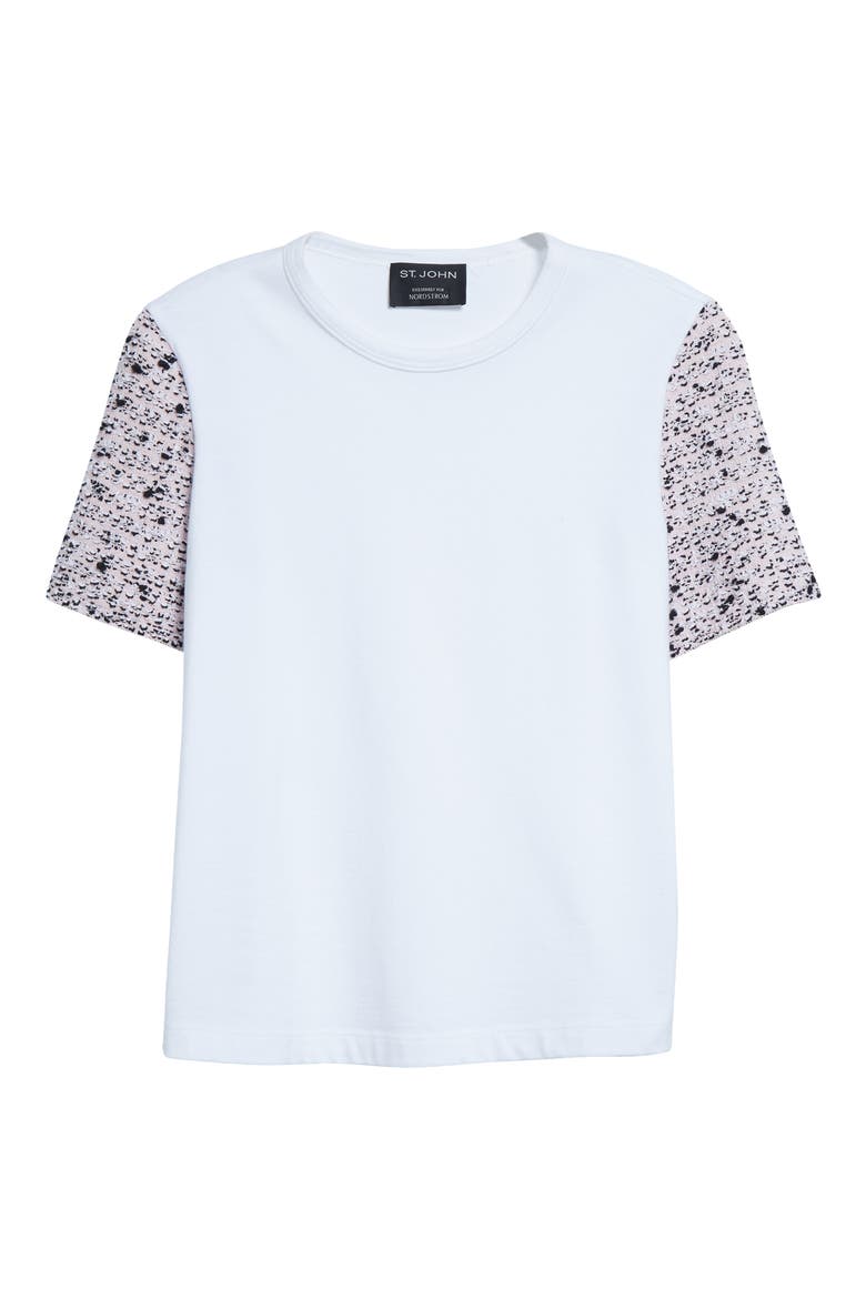 Donna Tweed Sleeve T-Shirt, Alternate, color, WHITE MULTI