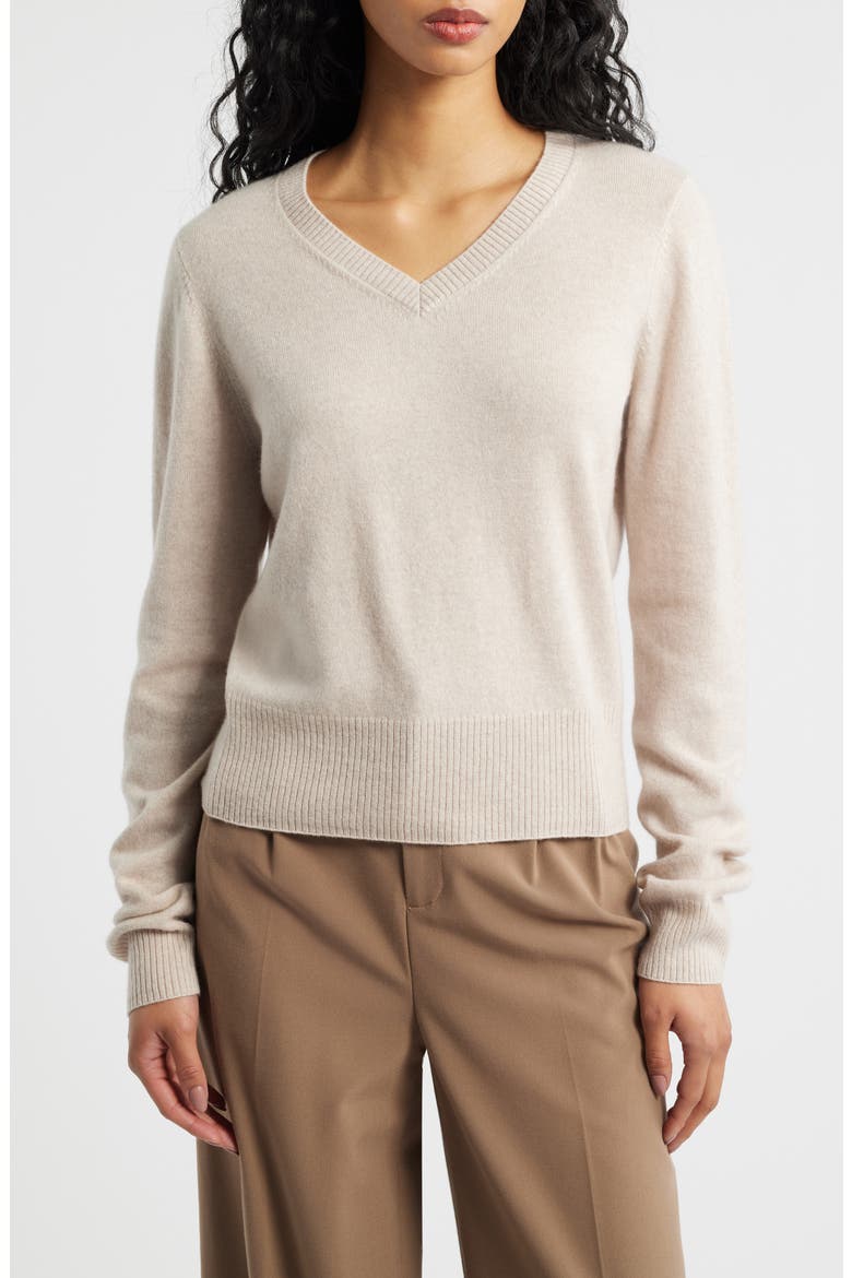 Tove V-Neck Wool & Cashmere Sweater, Main, color, STONE