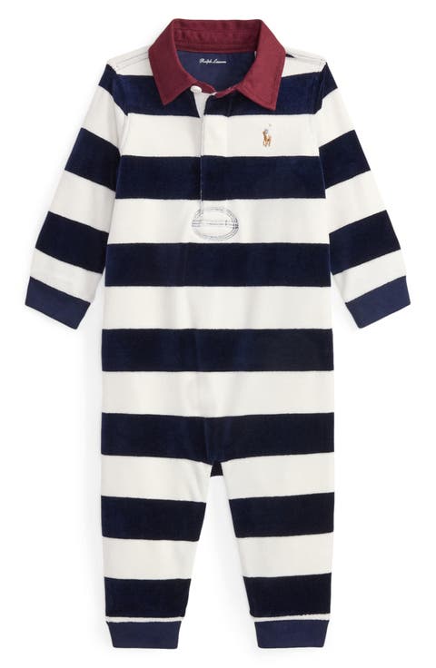 Stripe Cotton Blend Velour Romper (Baby)