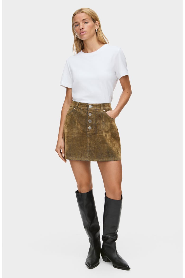 Corrie Flock Velvet Denim A-Line Skirt, Alternate, color, YELLOW