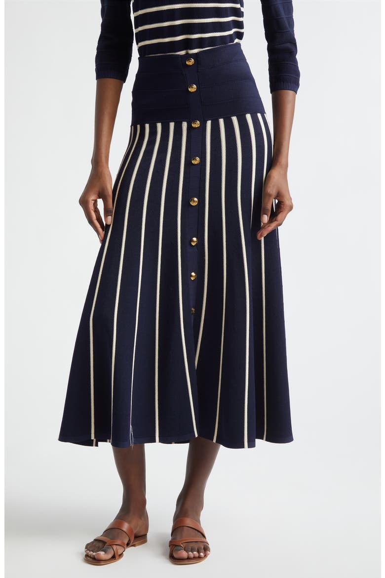 Kindred Spirit Luna Stripe Midi Skirt, Main, color, NAVY/ CREAM